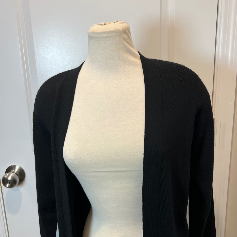 Andrea Jovyne Black Wool Cardigan Sweater Open Front Pockets Size‎ P - Picture 3 of 7